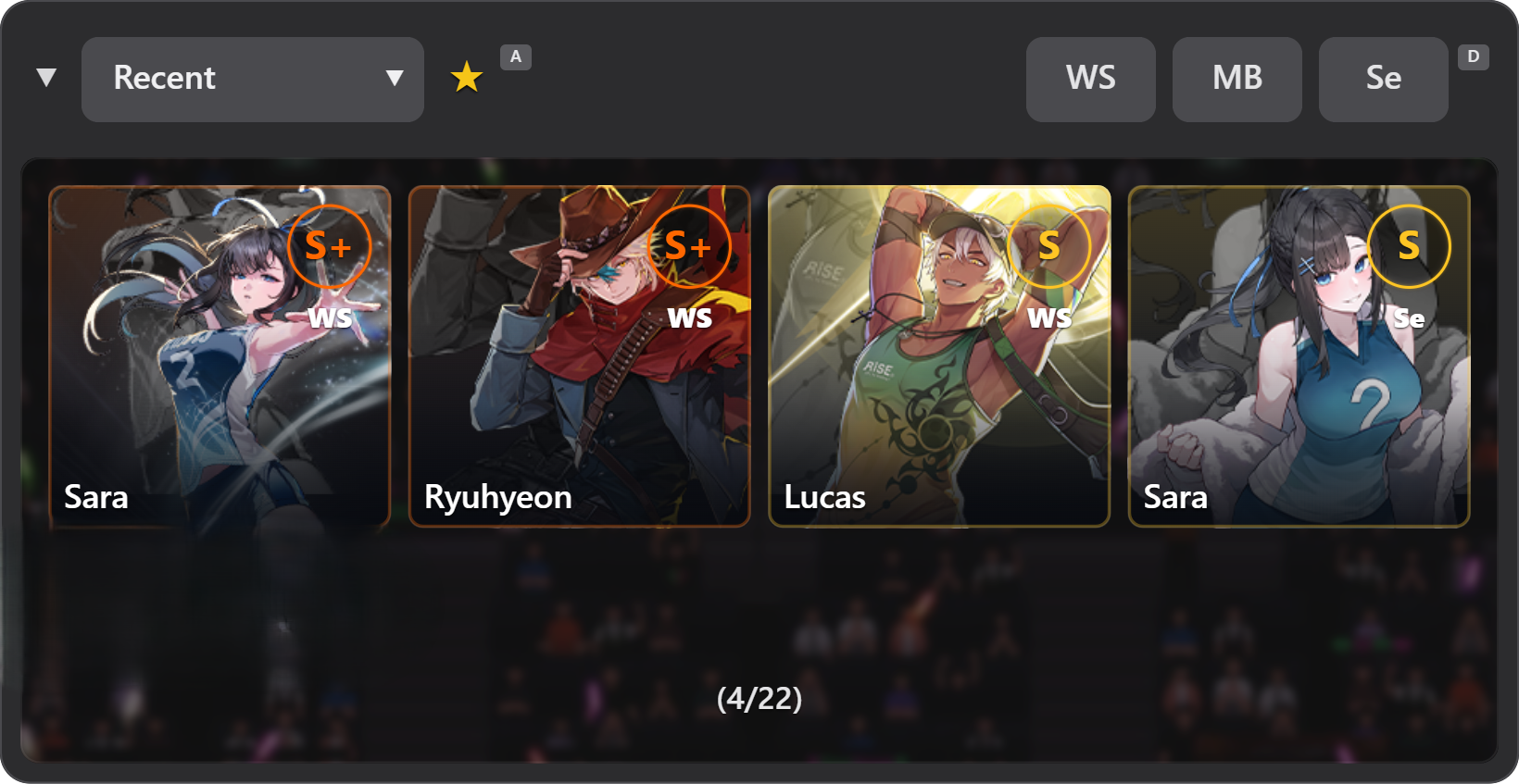sara(ws,se) + Ryu Skin + Lucas skin + Gitae.