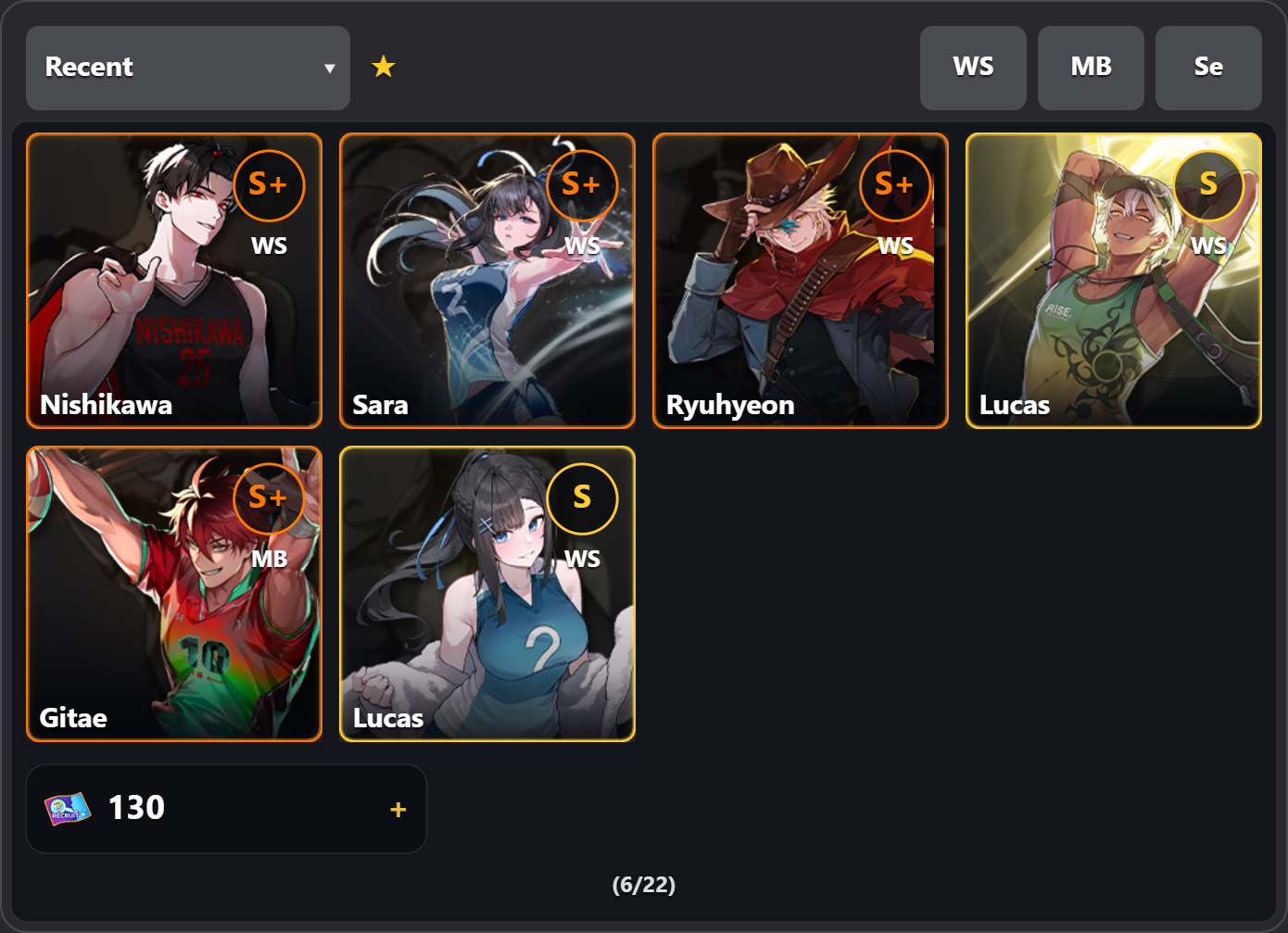 sara(ws,se) + Ryu Skin + Lucas skin + Gitae+ Nishi